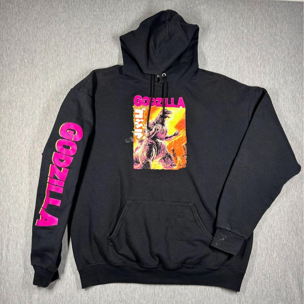 Godzilla Hoodie XL Black Neon Graphic Sleeve Print Official Toho Licensed